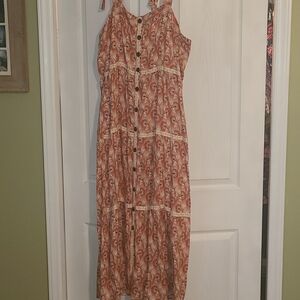 Spartina 449 Rust Floral Maxi Dress with Cream Trim